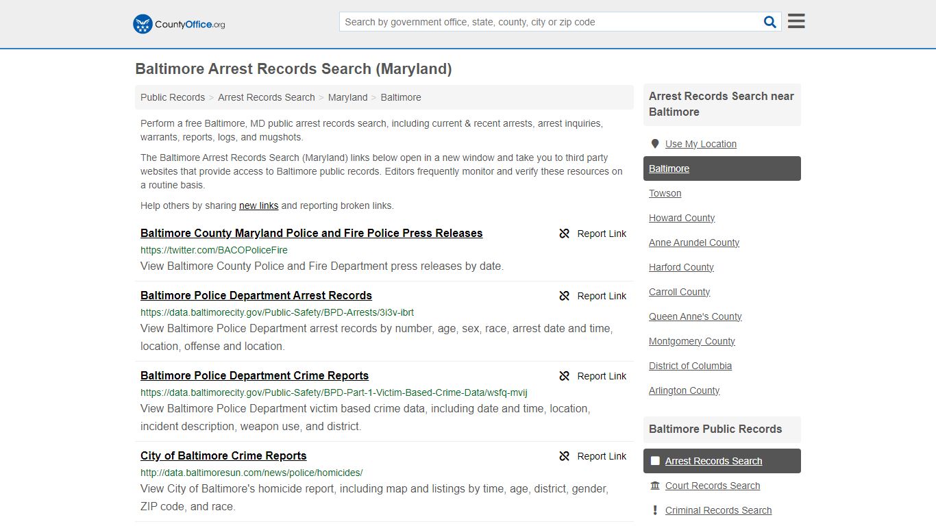 Arrest Records Search - Baltimore, MD (Arrests & Mugshots) - County Office